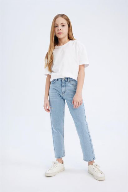 Джинсы с прямыми брюками Mom Fit для девочек