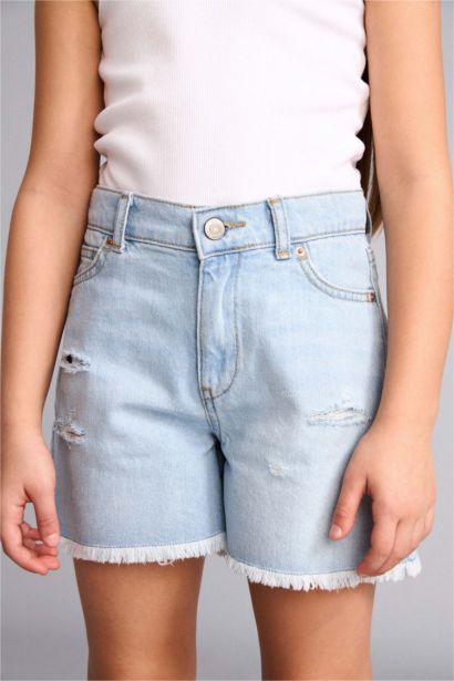 Қыз балаларға арналған жыртық бөлшекті мақта шорты