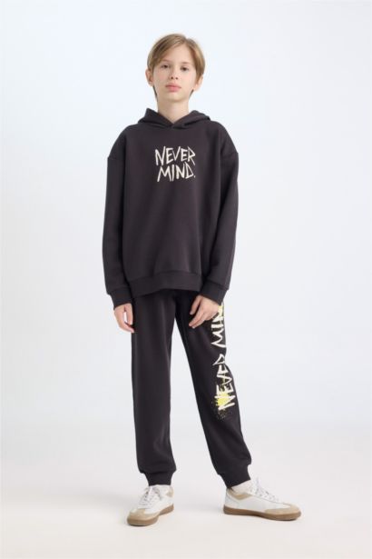 Boy Oversize Fit Mold Back Printed Hooded Sweatshirt