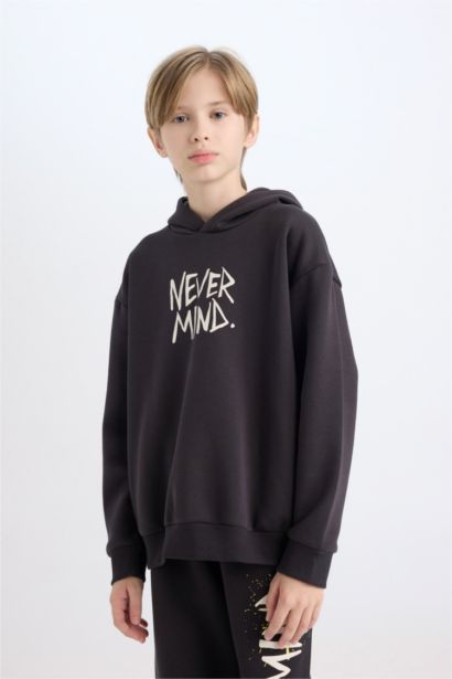Boy Oversize Fit Mold Back Printed Hooded Sweatshirt