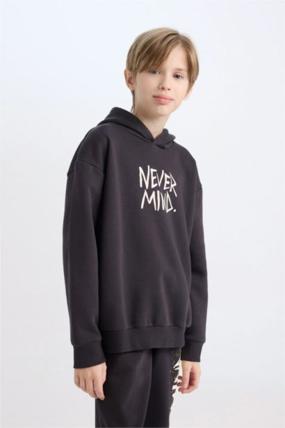 Boy Oversize Fit Mold Back Printed Hooded Sweatshirt
