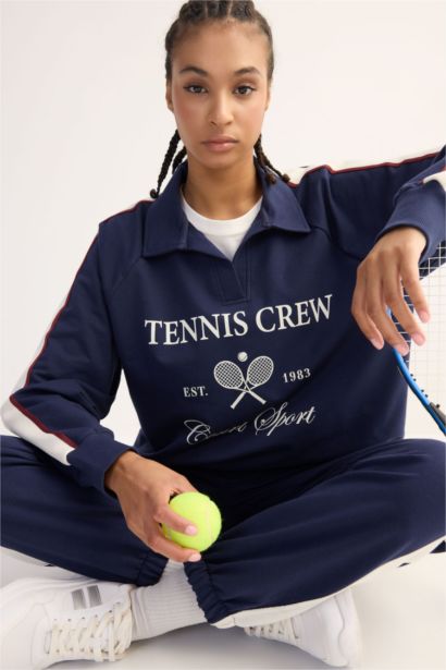 Sweatshirt de sport oversize imprimé à col polo de DeFactoFit