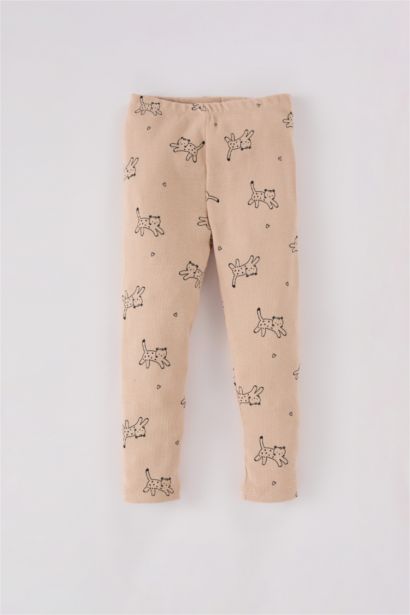 Baby Girl Patterned Ribbed Top Bottom 2 Piece Pajama Set