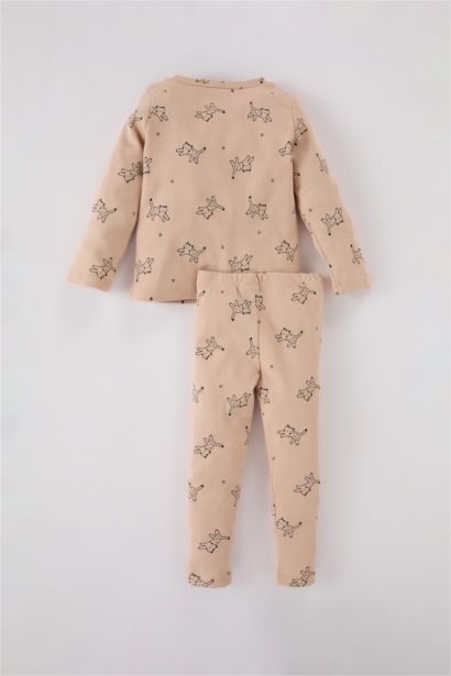Baby Girl Patterned Ribbed Top Bottom 2 Piece Pajama Set