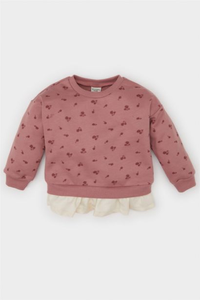 Sweatshirt à col rond avec motif fleuri pour bébé fille
