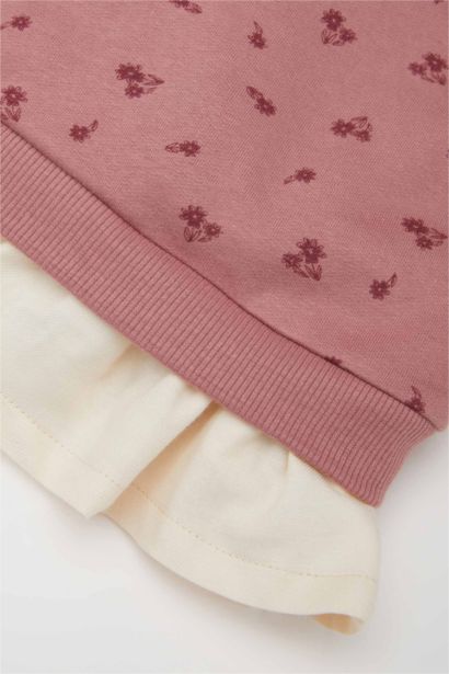 Sweatshirt à col rond avec motif fleuri pour bébé fille