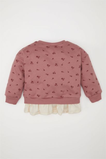 Sweatshirt à col rond avec motif fleuri pour bébé fille
