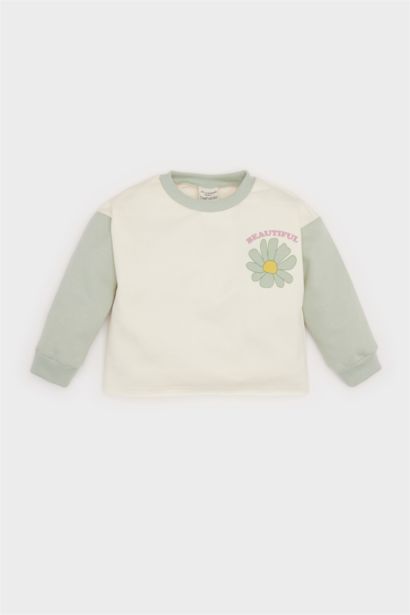 سويت شيرت بيبي بناتي فلورال قصة عادية ببطانة ناعمة