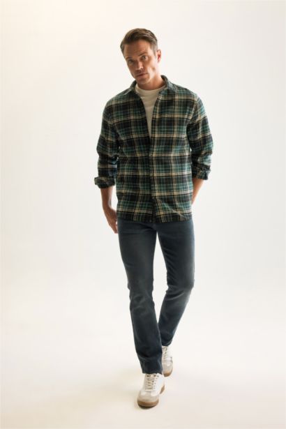 Regular Fit Polo Yaka Kareli Oduncu Flanel Uzun Kollu Gömlek