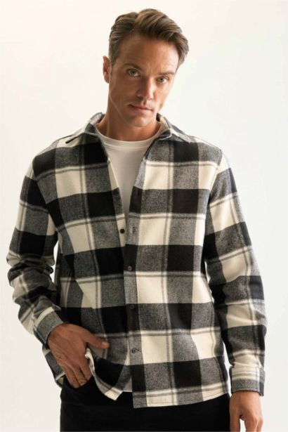 Regular Fit Polo Yaka Kareli Oduncu Flanel Uzun Kollu Gömlek
