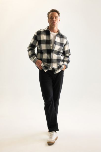 Regular Fit Polo Yaka Kareli Oduncu Flanel Uzun Kollu Gömlek