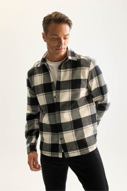 Regular Fit Polo Yaka Kareli Oduncu Flanel Uzun Kollu Gömlek