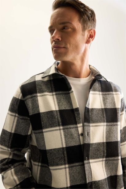 Regular Fit Polo Yaka Kareli Oduncu Flanel Uzun Kollu Gömlek