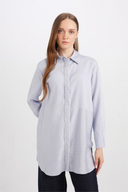 Relax Fit Side Slit eeve Striped Shirt Tunic