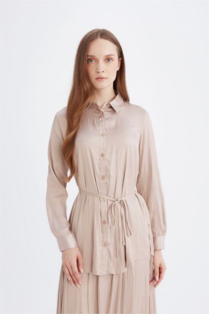 Relax Fit Satin Shirt Collar Long Sleeve Tunic