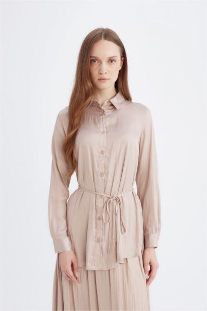 Relax Fit Satin Shirt Collar Long Sleeve Tunic