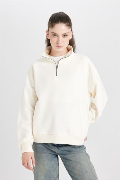 Oversize Zippered Basic Thick Sweatshirt