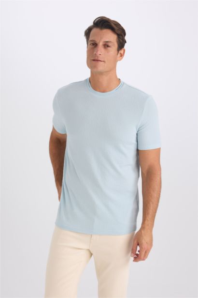 Slim Fit Crew Neck Crinkle Short Sleeve T-Shirt