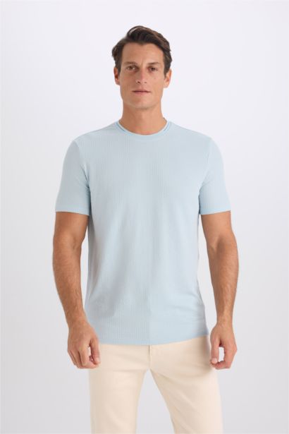 Slim Fit Crew Neck Crinkle Short Sleeve T-Shirt