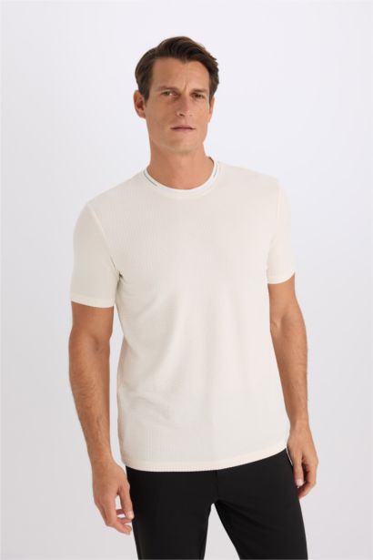Slim Fit Crew Neck Crinkle Short Sleeve T-Shirt
