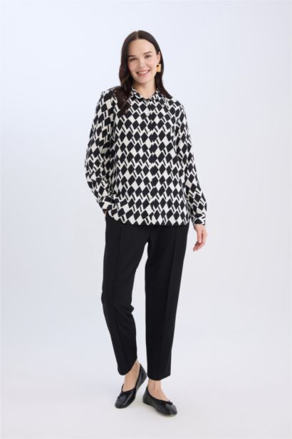 قميص منقوش ردن طويل قصة عادية