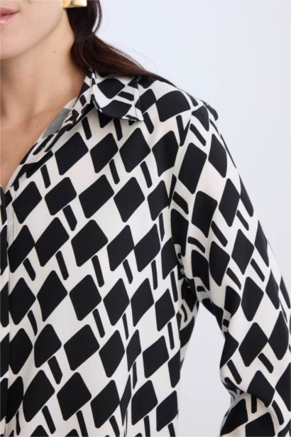 قميص منقوش ردن طويل قصة عادية