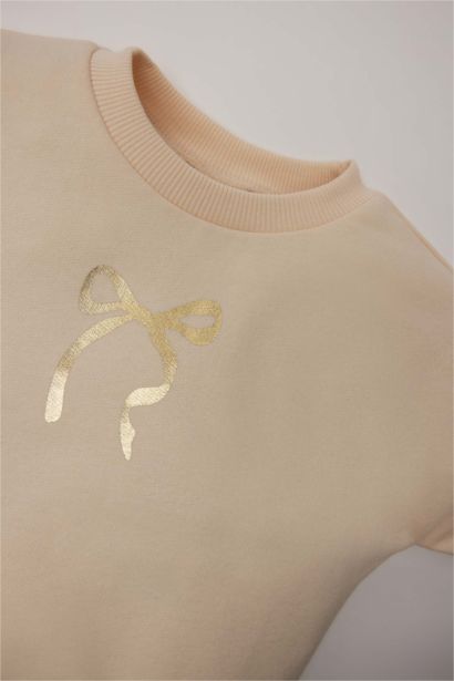 Baby Girl Crew Neck Shiny Printed Sweatshirt Skirt 2 Piece Set