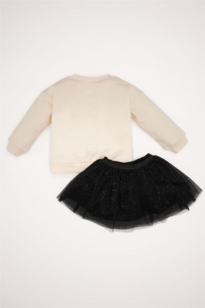 Baby Girl Crew Neck Shiny Printed Sweatshirt Skirt 2 Piece Set