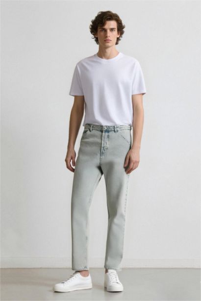 بنطلون جينز باجي فيت قطن بخصر عادي ورجل واسع