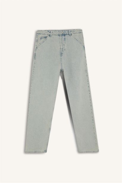 بنطلون جينز باجي فيت قطن بخصر عادي ورجل واسع