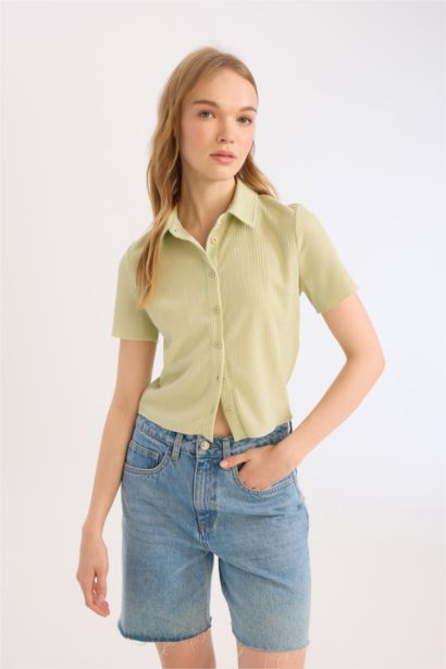 قميص نص ردن منسوج مخصر