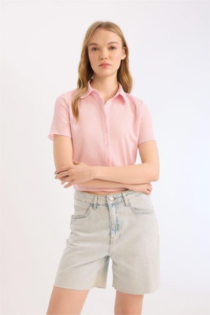 قميص نص ردن منسوج مخصر