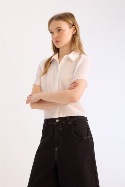 Slim Fit Shirt Collar Short Sleeve Shirt