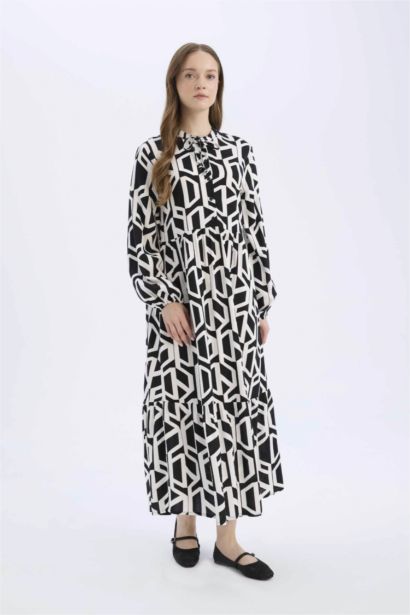 Crew Neck Printed Viscose Dress