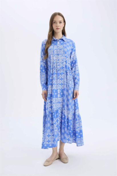Shirt Collar Printed Viscose Dress