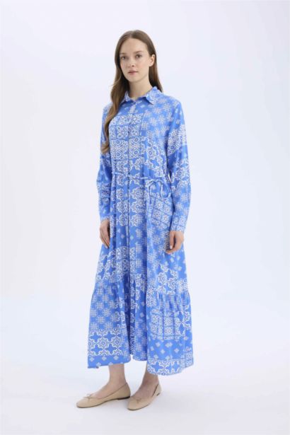 Shirt Collar Printed Viscose Dress