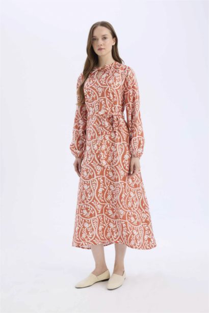 Relax Fit Printed Viscose Raglan Sleeves Dress