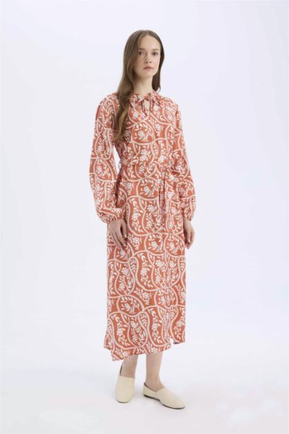 Relax Fit Printed Viscose Raglan Sleeves Dress