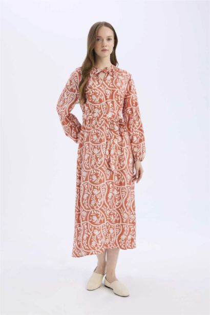 Relax Fit Printed Viscose Raglan Sleeves Dress
