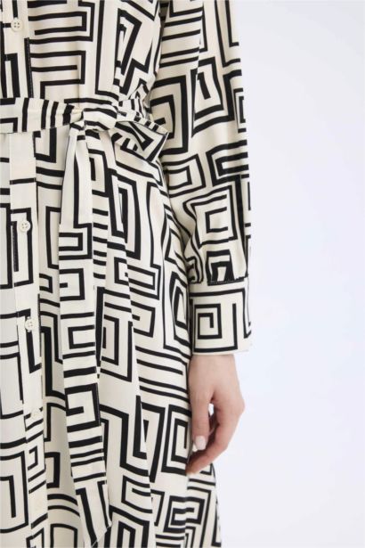 فستان فيسكوز ردن طويل مطبوع وياخة قميص