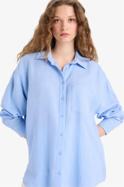 Рубашка оверсайз из муслина с длинными рукавами и воротником пиджачного типа