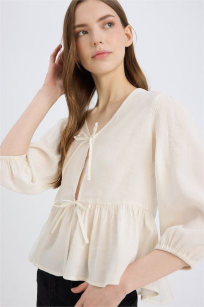 Regular Fit V-Neck Long Sleeve Blouse