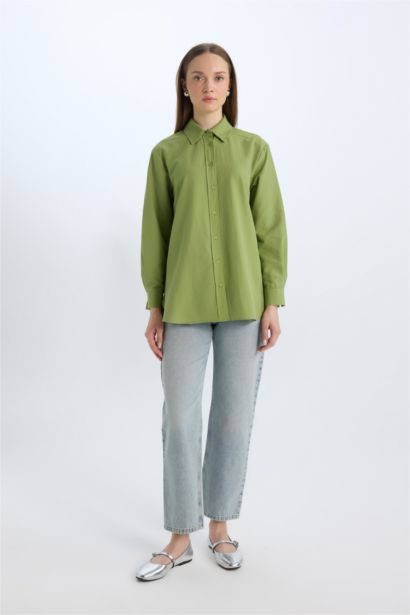 Relax Fit Poplin Shirt Collar Long Sleeve Tunic