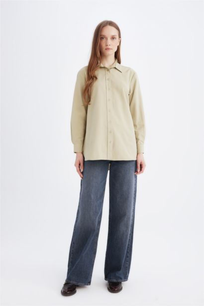 Relax Fit Poplin Shirt Collar Long Sleeve Tunic