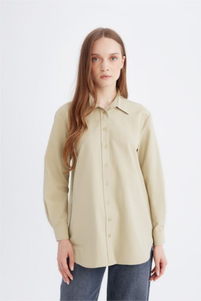 Relax Fit Poplin Shirt Collar Long Sleeve Tunic