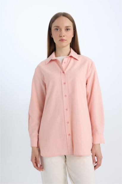 Relax Fit Basic Düz Poplin Uzun Kollu Gömlek Tunik