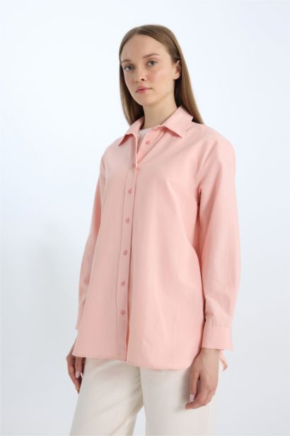 Relax Fit Basic Düz Poplin Uzun Kollu Gömlek Tunik