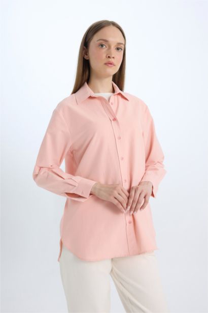 Relax Fit Basic Düz Poplin Uzun Kollu Gömlek Tunik