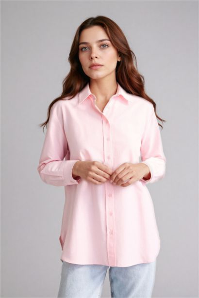 Relax Fit Poplin Shirt Collar Long Sleeve Tunic
