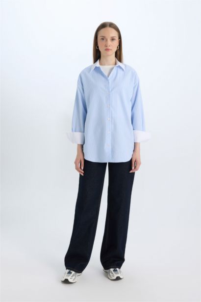 Relax Fit Poplin Shirt Collar Long Sleeve Tunic